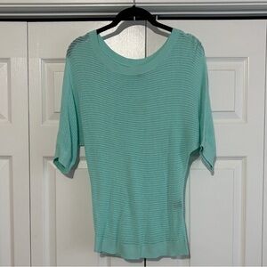 Express Mint Green Ribbed Open Stitch Short Sleeve Sweater Tee